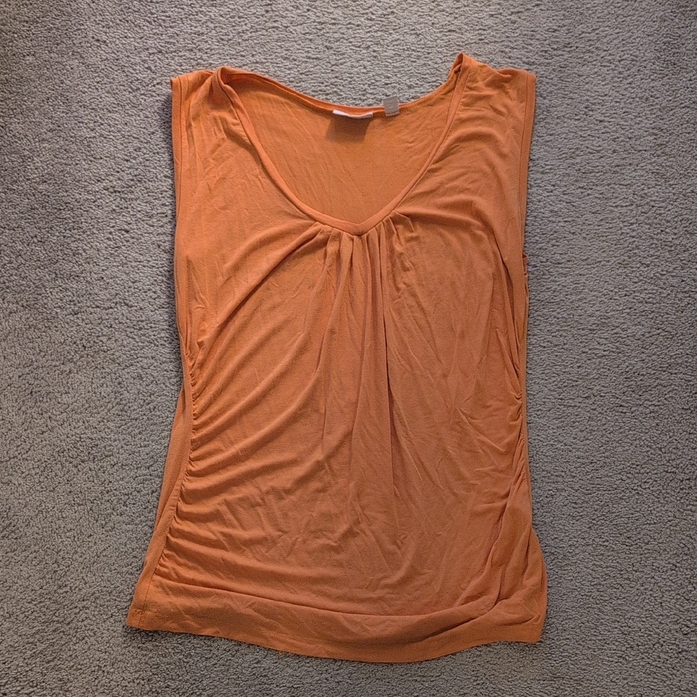 New York & Company Orange Sleeveless Gathered Front Tank